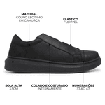 Tênis Guitte Elástico X Preto Sola Preta Couro Legítimo Camurça