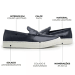 Sapato Loafer Guitte Gravata Azul Marinho Couro Legítimo