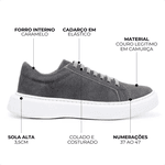 Tênis Guitte Style Elástico Cinza Couro Legítimo Camurça