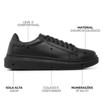 Tênis Guitte Style Preto Sola Preta Couro