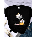 Camiseta Estampada Frente Gatinhos e Ratinho Colorido