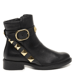 BOTA ROCKSTUD COURO CABRA PRETO/OURO