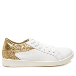 TÊNIS COURO BRANCO GLITTER DOURADO