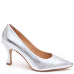 SCARPIN SALTO ALTO COURO METALIZADO PRATA