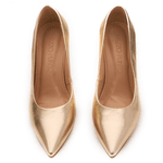 SCARPIN SALTO ALTO COURO METALIZADO OURO LIGHT