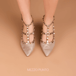 SCARPIN SLINGBACK MALHA OURO 
