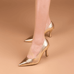 SCARPIN SALTO ALTO COURO METALIZADO OURO LIGHT