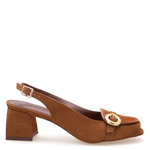 SCARPIN PEEP TOE EM CAMURÇA CARAMELO