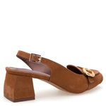 SCARPIN PEEP TOE EM CAMURÇA CARAMELO