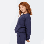 Conjunto Moletom Feminino Gola Careca Blusa Com Calça Azul