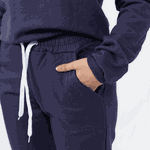 Conjunto Moletom Feminino Gola Careca Blusa Com Calça Azul