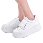 Tênis Feminino Casual Branco Plataforma Sola Alta com Tira