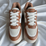 Tênis Feminino Casual Plataforma Detalhes Nylon Marrom/ Bege