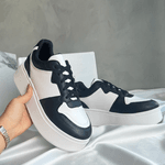 Tênis Plataforma Feminino Casual Moderno Preto e Branco
