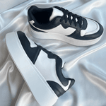 Tênis Plataforma Feminino Casual Moderno Preto e Branco
