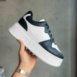 Tênis Plataforma Feminino Casual Moderno Preto e Branco