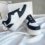 Tênis Plataforma Feminino Casual Moderno Preto e Branco