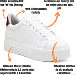 Tênis Flatform Plataforma Branco Traserinha Pink