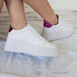 Tênis Flatform Plataforma Branco Traserinha Pink