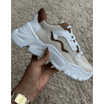Tênis Feminino Casual Recortes Branco e Bege