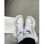 Tênis Feminino Casual Recortes Branco e Cinza