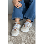 Tênis Feminino Casual Recortes Branco e Bege