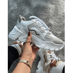 Tênis Feminino Casual Recortes Branco e Cinza