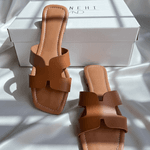 Sandália H Feminina Rasteira Simples Moderna Marrom Caramelo 