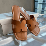 Sandália H Feminina Rasteira Simples Moderna Marrom Caramelo 