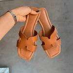 Sandália H Feminina Rasteira Simples Moderna Marrom Caramelo 