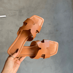 Sandália H Feminina Rasteira Simples Moderna Marrom Caramelo 