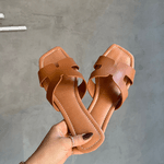 Sandália H Feminina Rasteira Simples Moderna Marrom Caramelo 