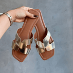 Sandália H Feminina Rasteira Simples Moderna Dourada 