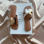 Sandália H Feminina Rasteira Simples Moderna Dourada 