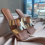 Sandália H Feminina Rasteira Simples Moderna Dourada 