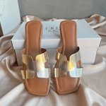 Sandália H Feminina Rasteira Simples Moderna Dourada 