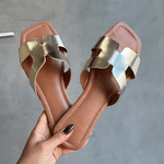 Sandália H Feminina Rasteira Simples Moderna Dourada 