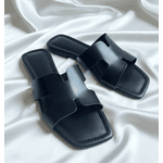 Sandália H Feminina Rasteira Simples Moderna Preto