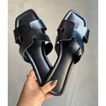 Sandália H Feminina Rasteira Simples Moderna Preto