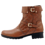 9109AT-Bota Coturno feminino Moda inverno em couro na cor brandy