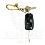 Chaveiro Trançado De Couro Cru - Trança Redonda - Branco Envelhecido