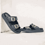 Papete Croco em couro Fivelas Preto