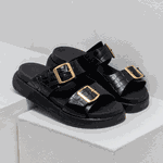 Papete Croco em couro Fivelas Preto