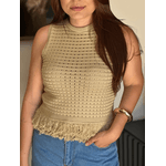 Blusa Tricot Com Franjas Bege 
