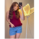 Blusa Tricot Com Franjas Marsala 