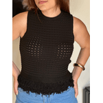 Blusa Tricot Com Franjas Preta 
