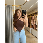  Blusa Frente Unica Amarração Marrom