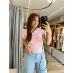 Blusa Gola Polo Canelada Rosa Claro 