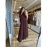 Vestido Frente Unica Plissado Marrom 