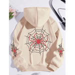 Blusa Moletom Com Capuz Estampado Aranha Teia Unissex Hoodie - Bege G - QUEIMA DE ESTOQUE